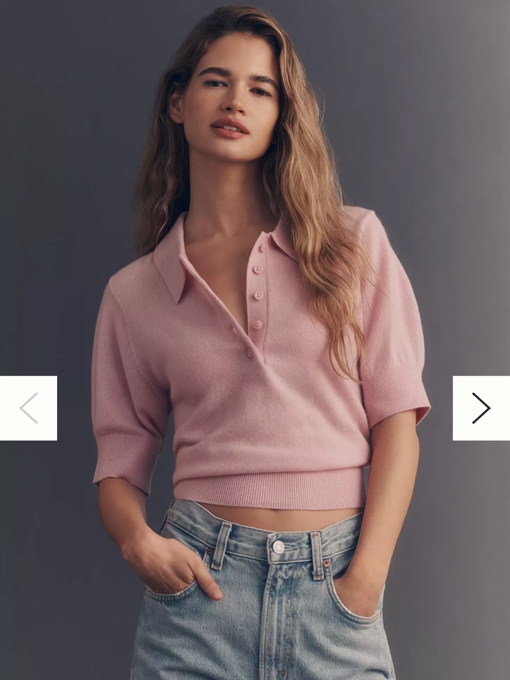 Reformation Skye Cashmere Polo Blouse in Babygirl